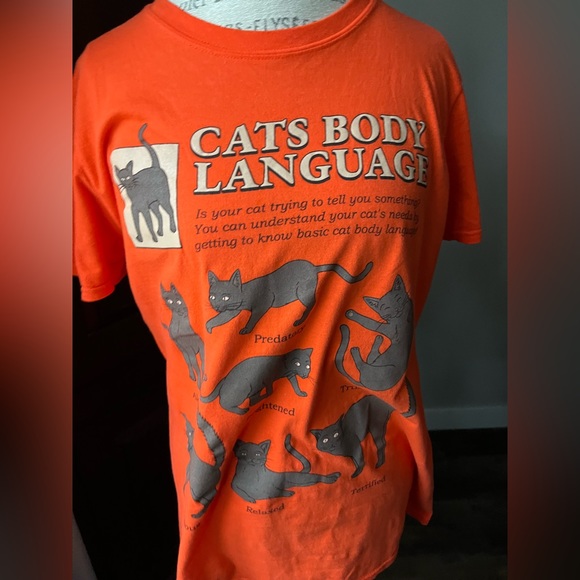 NWOT Cats Body Language Orange Tee Black Cat - Picture 5 of 6